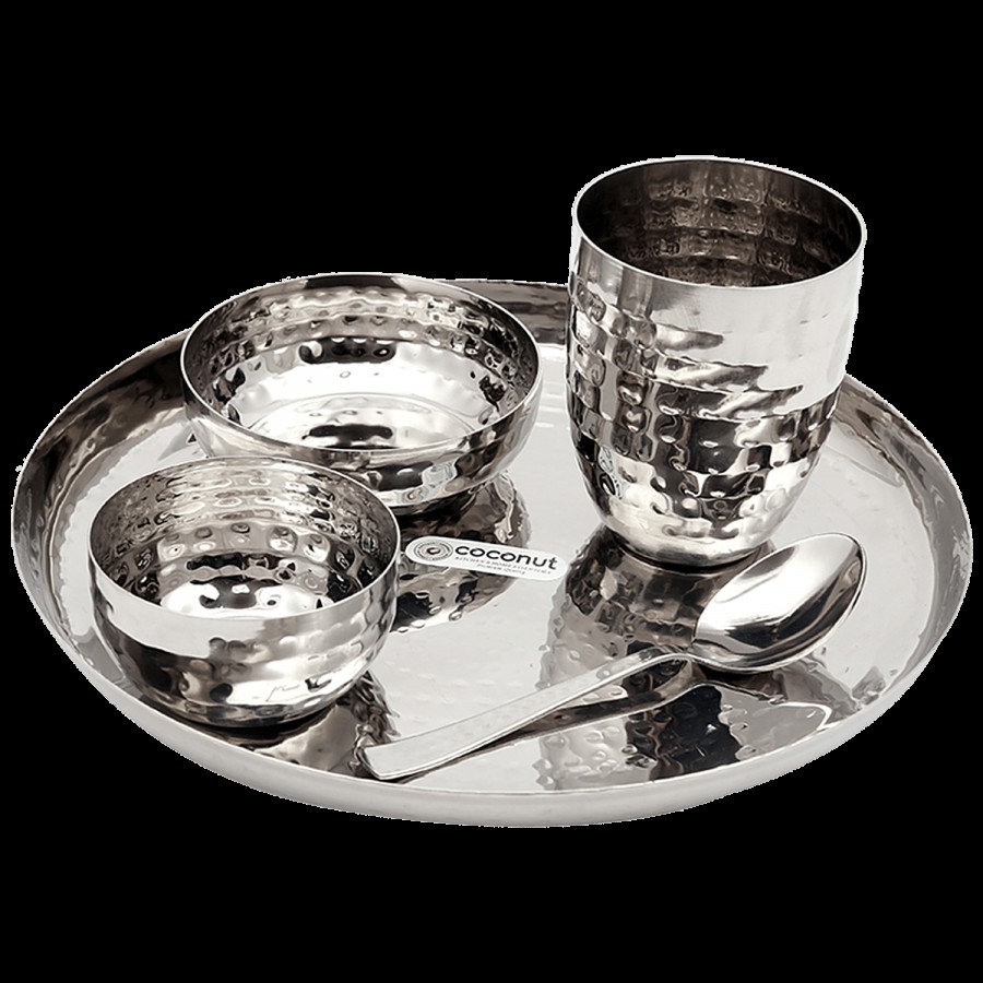 Coconut Stainless Steel Hammered Dinner Set - Durable