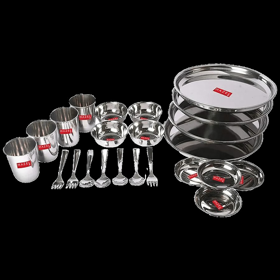 HAZEL Stainless Steel Dinner Set - Full & Quarter Plates