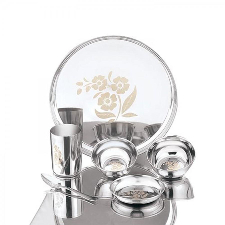 Kitchen Essentials Stainless Steel Dinner Set - Laser Etched Floral Design