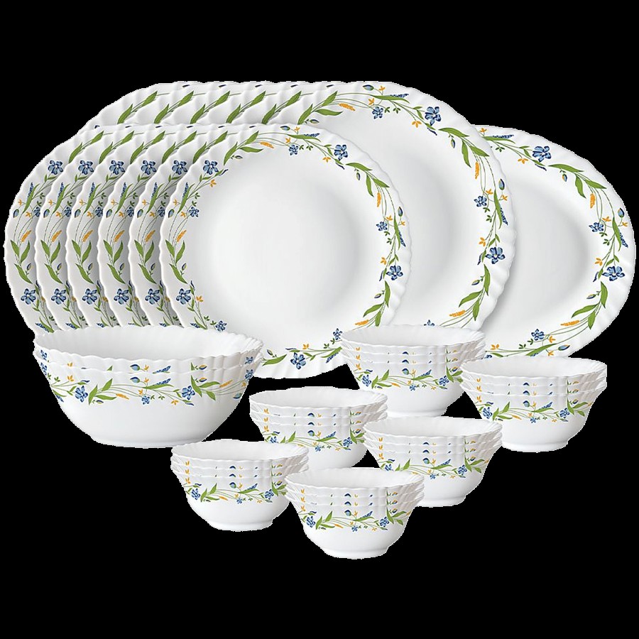 Larah by Borosil Cripper Fluted Series Opalware Dinner Set - White