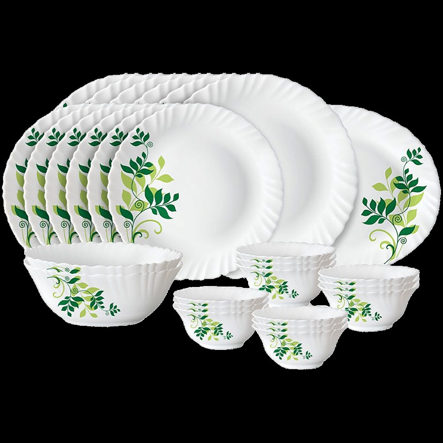 Larah by Borosil Fern Fluted Series Opalware Dinner Set - White