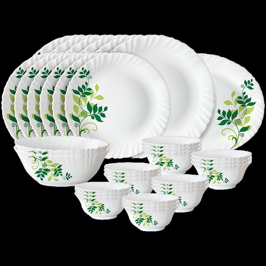 Larah by Borosil Fern Fluted Series Opalware Dinner Set - White