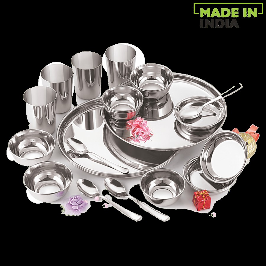 Neelam Stainless Steel Premium Dinner Set - Mirror Finish