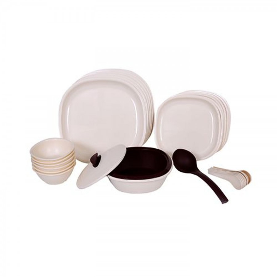 Signoraware Dinner Set Square Double Wall - Off White Mahroon 254