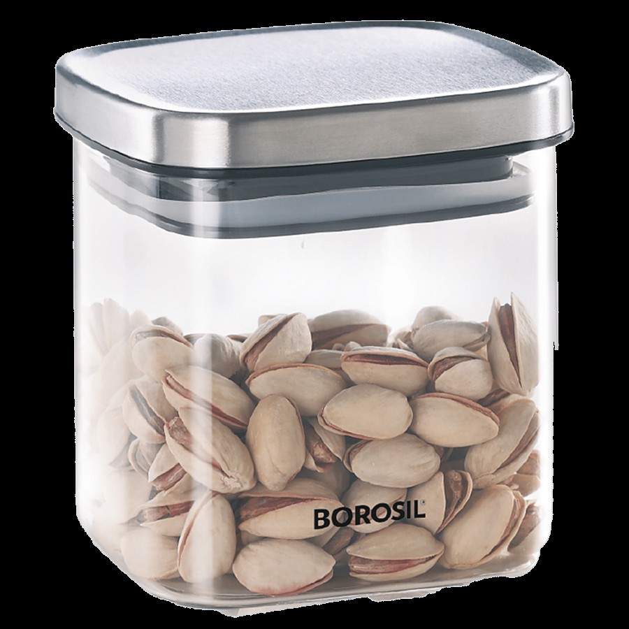 Borosil Classic Square Glass Jar - Transparent