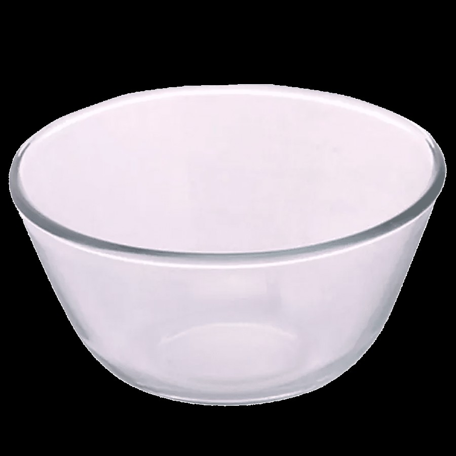 Borosil Glass Mixing & Serving Bowls With White Lids - Oven & Microwave Safe