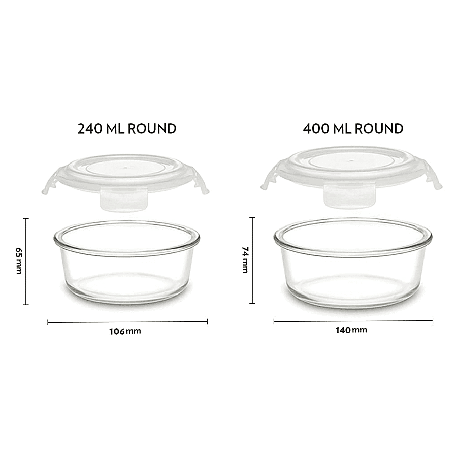 Borosil Klip-N-Store Glass Storage Containers With Airtight Lids - Microwave Safe