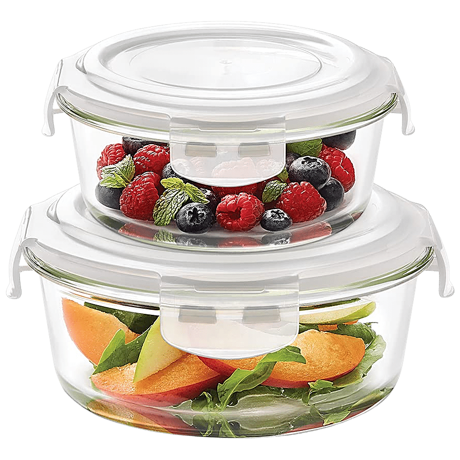 Borosil Klip-N-Store Glass Storage Containers With Airtight Lids - Microwave Safe