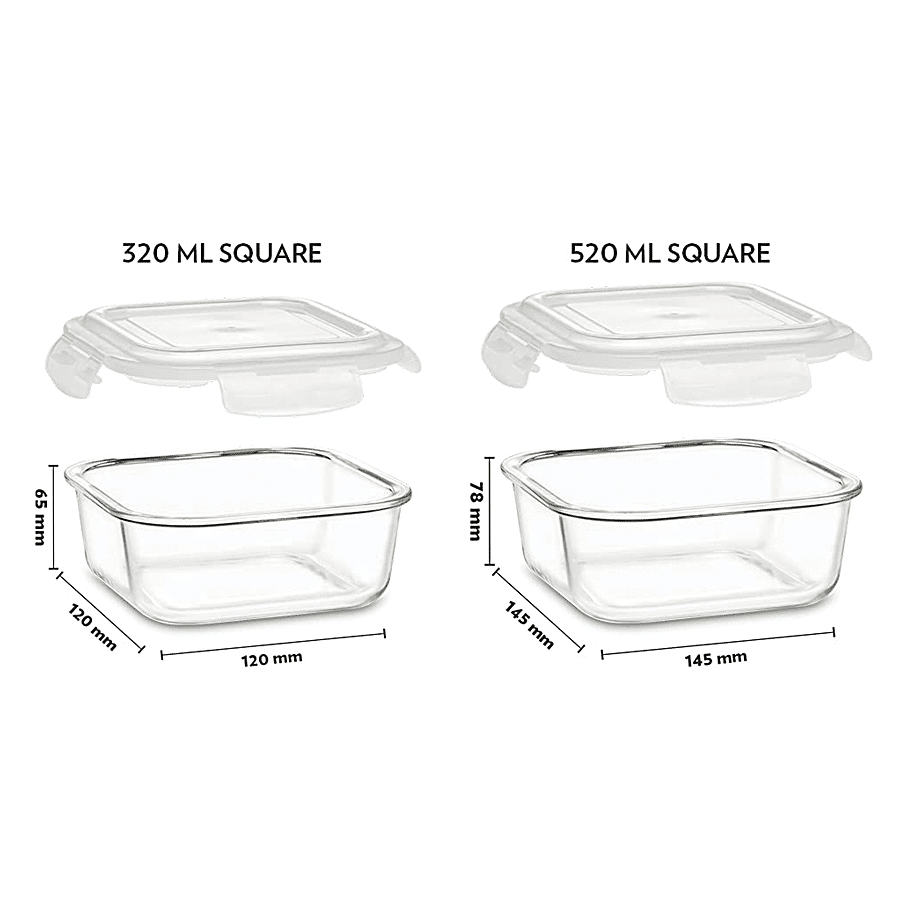 Borosil Klip-N-Store Glass Storage Containers With Airtight Lids - Microwave Safe