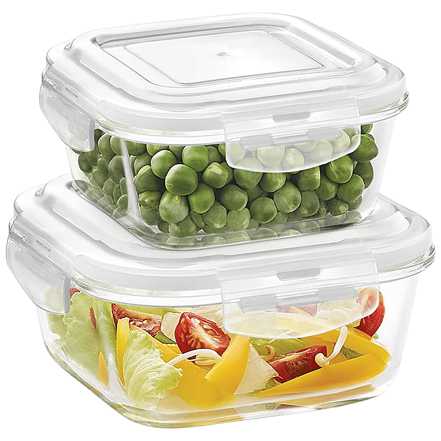 Borosil Klip-N-Store Glass Storage Containers With Airtight Lids - Microwave Safe