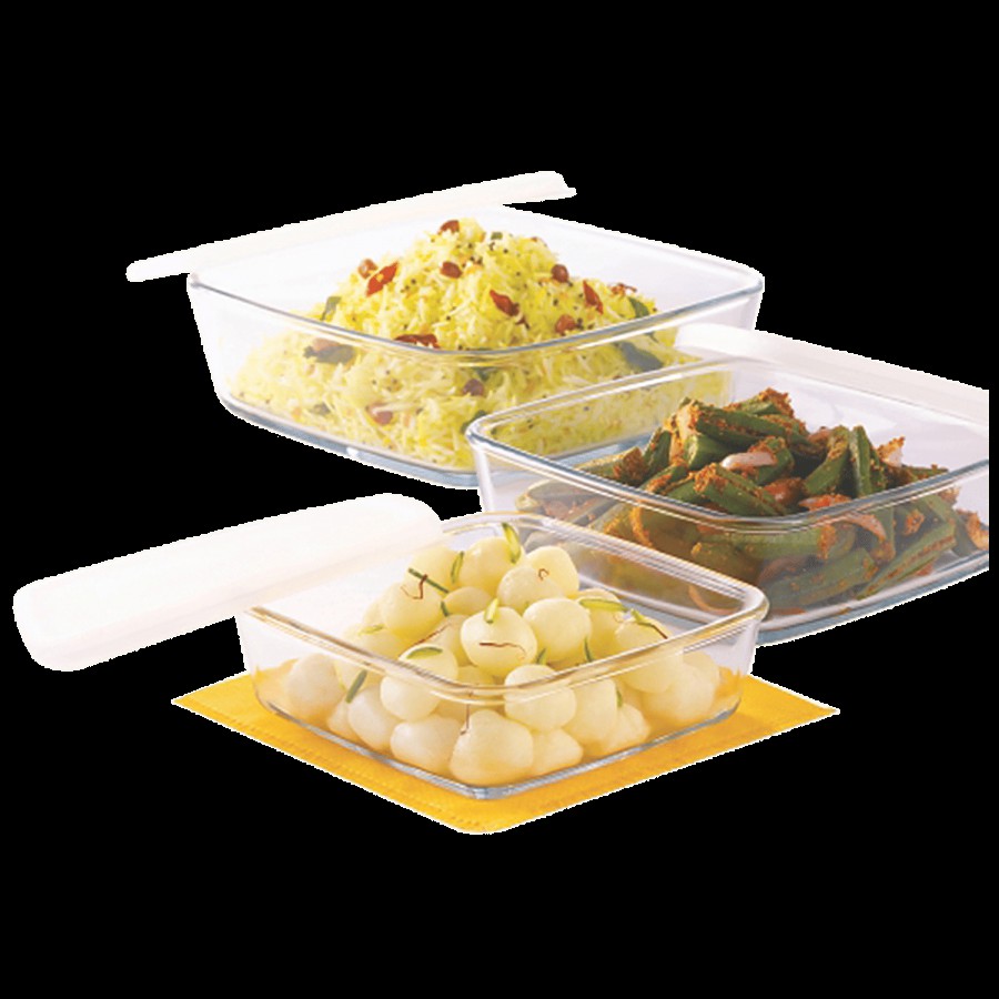 Borosil Square Dish With Lid & Storage Set - IH22DH15626