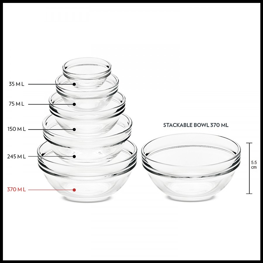 Borosil Stackable Glass Bowl Set - Transparent