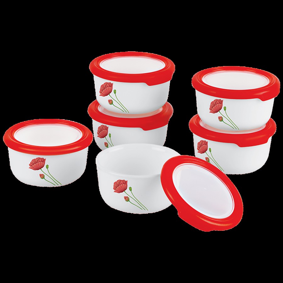 Cello Opalware Condiment Set - Red Poppy - White and Red