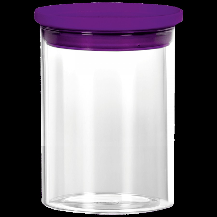 Cello Stacko Glass Container/Jar with Purple Lid - Transparent