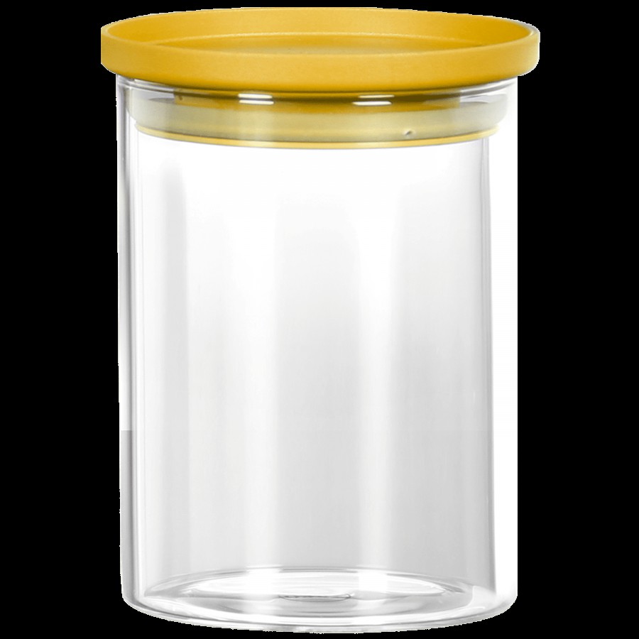 Cello Stacko Glass Container/Jar with Yellow Lid - Transparent