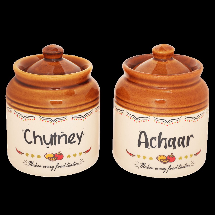 Ek Do Dhai Chutney & Achaar Ceramic Stoneware Set For Pickle Storage