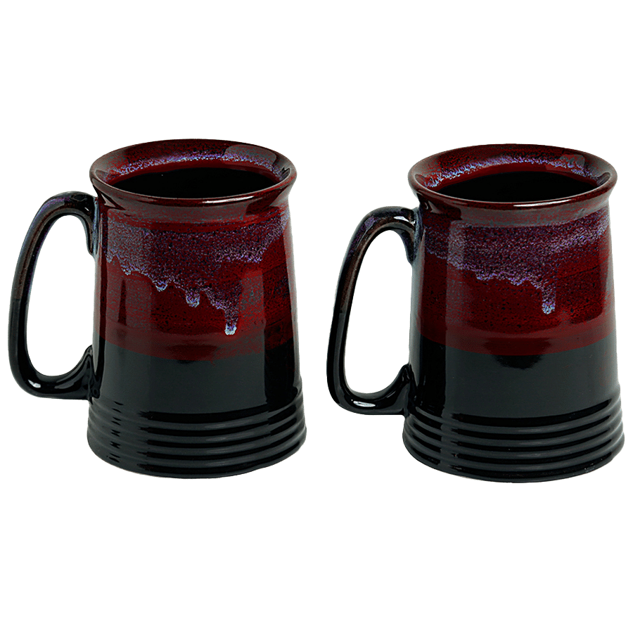 ExclusiveLane Ceramic Beer/Milk Mugs - Crimson Inquisitiveness