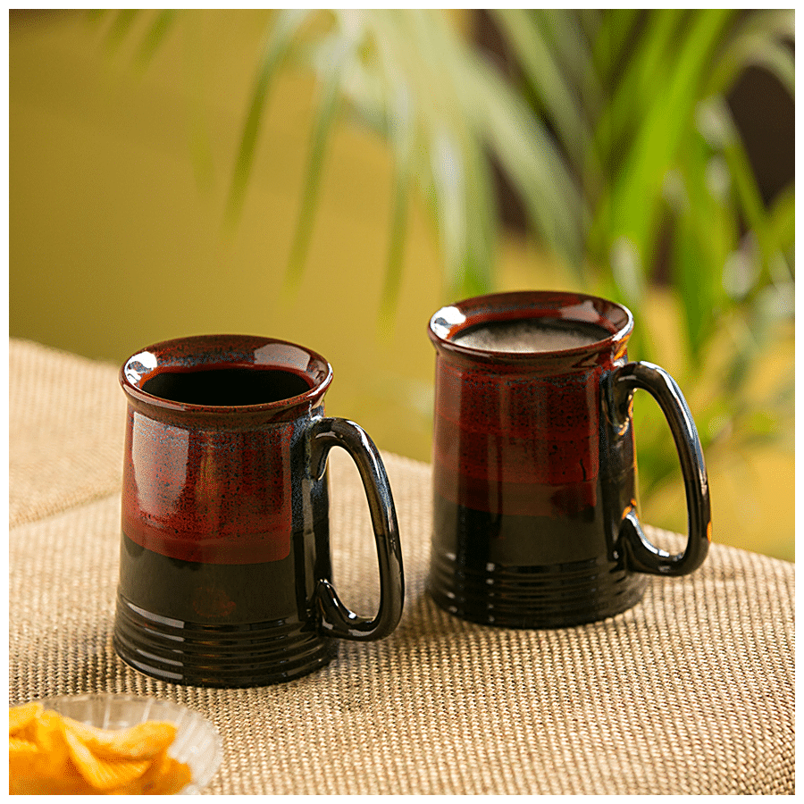 ExclusiveLane Ceramic Beer/Milk Mugs - Crimson Inquisitiveness