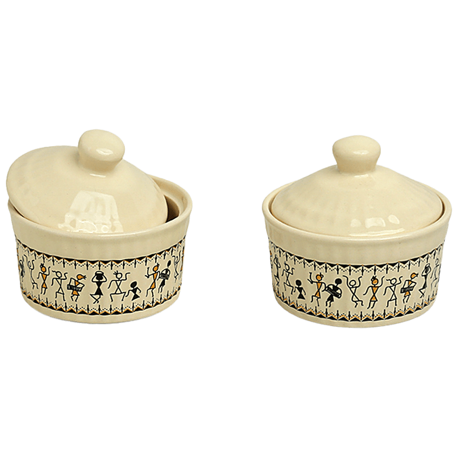 ExclusiveLane Ceramic Chutney & Pickle Holders - Whispers Of Warli