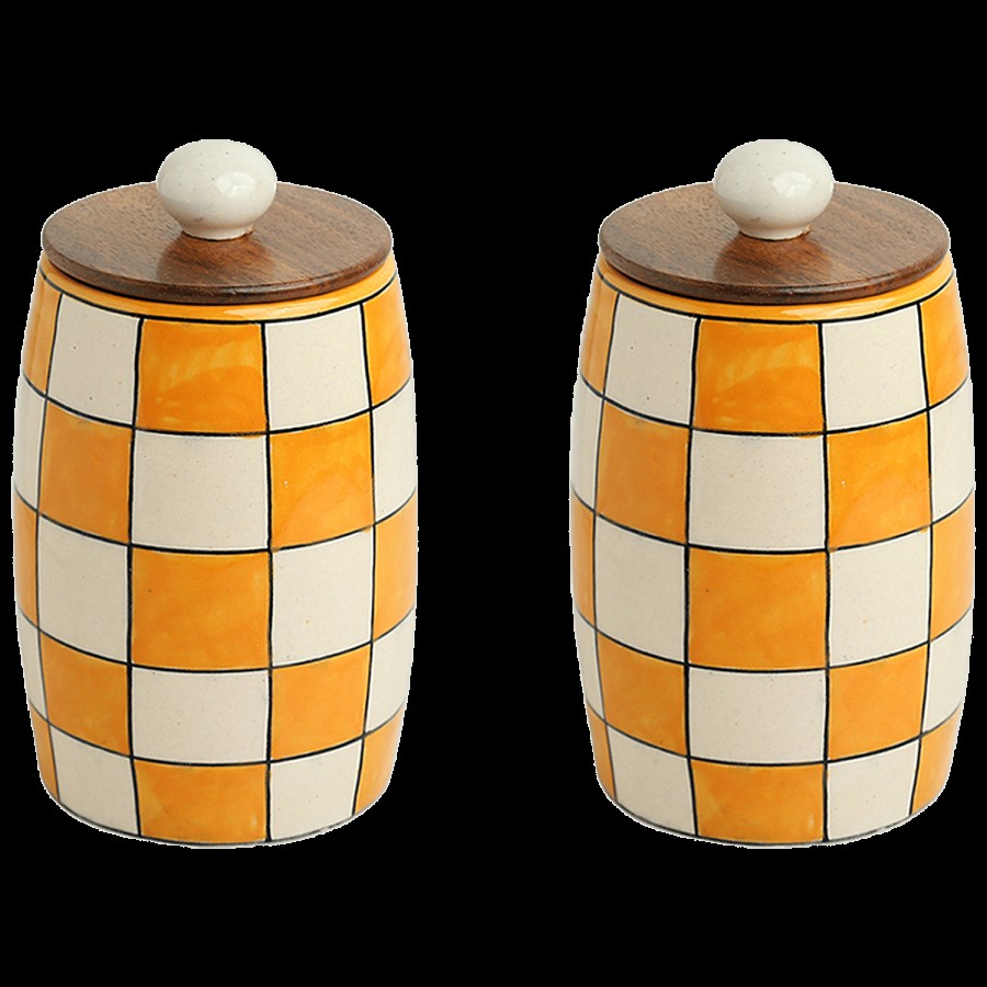 ExclusiveLane Ceramic Multi Purpose Storage Jars/Containers - Shatranj Checkered