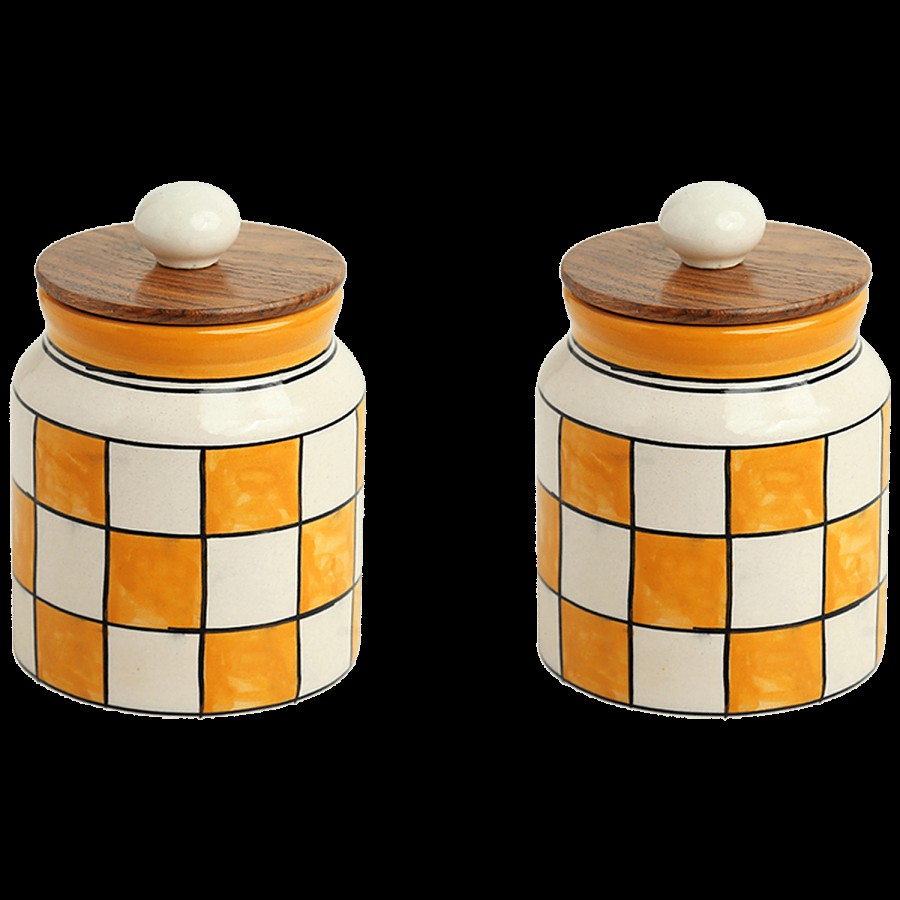 ExclusiveLane Ceramic Multi Purpose Storage Jars/Containers - Shatranj Checkered