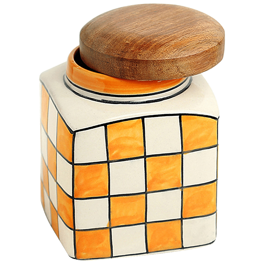 ExclusiveLane Shatranj Checkered Ceramic Storage Jar & Container - Air-Tight