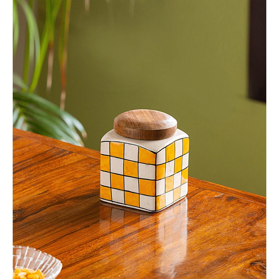 ExclusiveLane Shatranj Checkered Ceramic Storage Jar & Container - Air-Tight