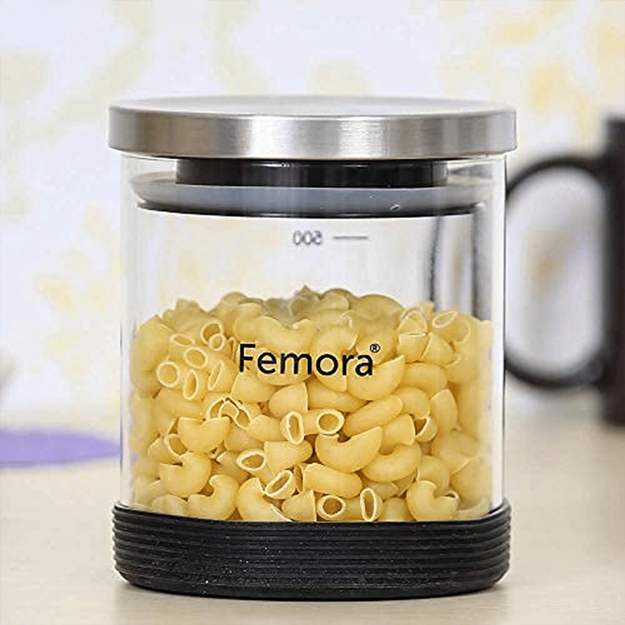 Femora Borosilicate Air-Tight Glass Jar With Silicon Base -  Leak Proof