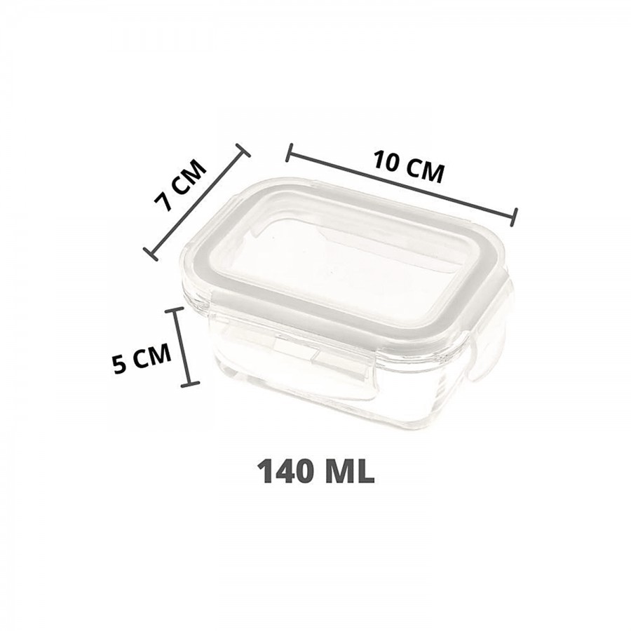 Femora Borosilicate Glass Air-Tight Container Microwave Safe Mini Food Storage- Rectangle(140ml)