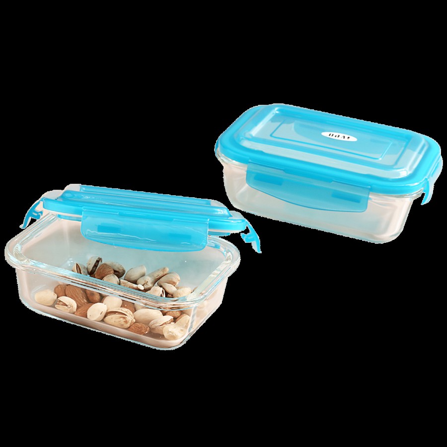 Iveo  Borosilicate Glass Air Tight Food Container - With Blue Lid