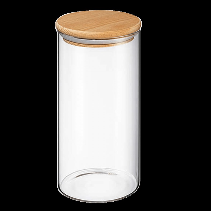 Iveo  Food Jar/Container - Glass With Wooden Lid - Transparent