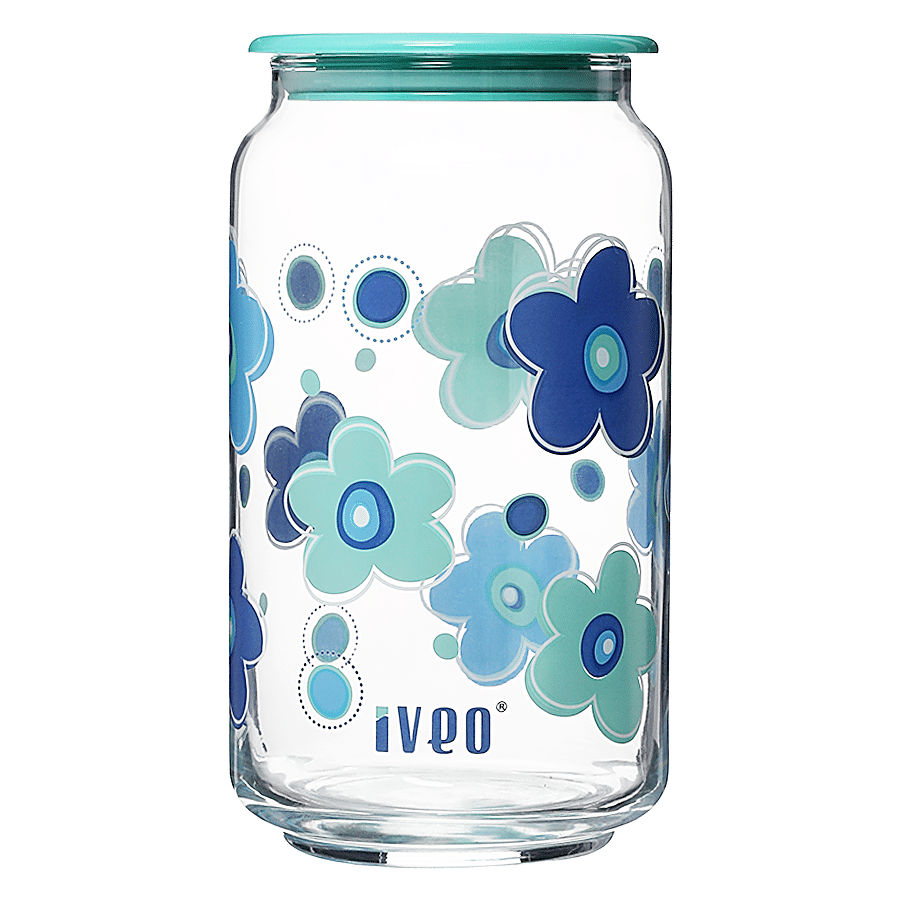 Iveo  Glass Amaze Air Tight Jar - Blue