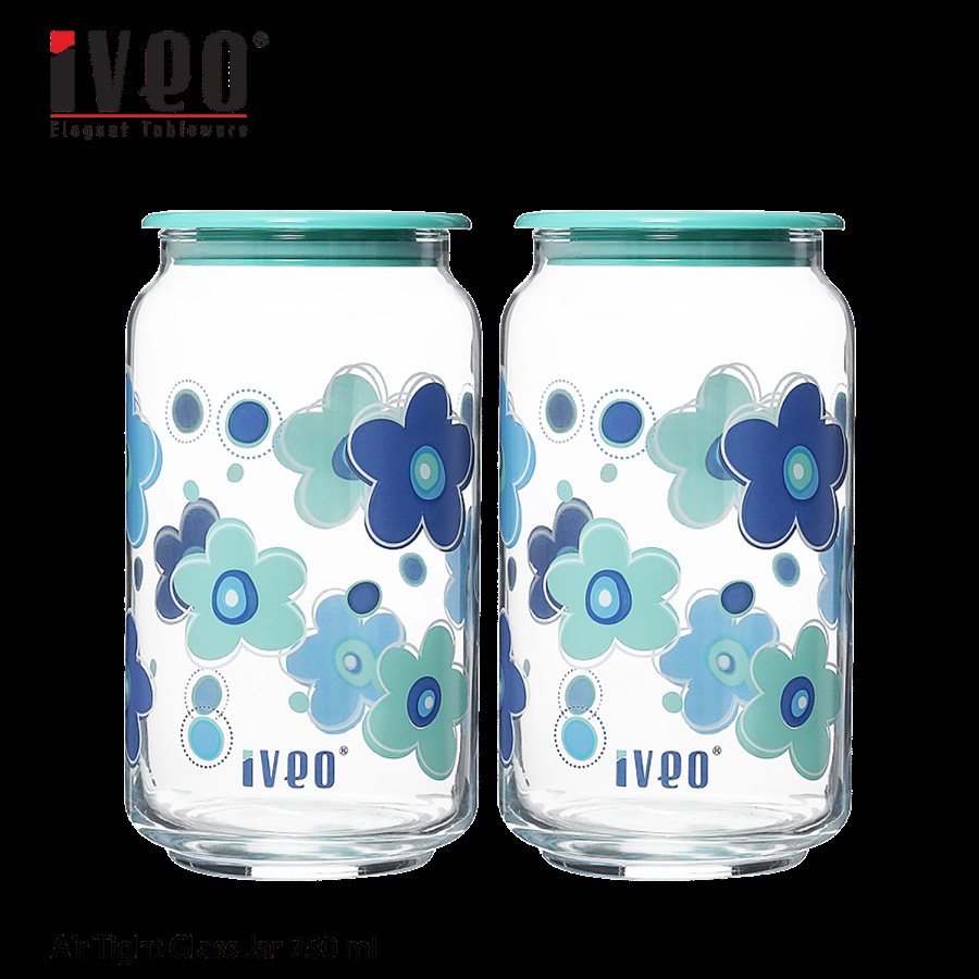 Iveo  Glass Amaze Air Tight Jar - Blue