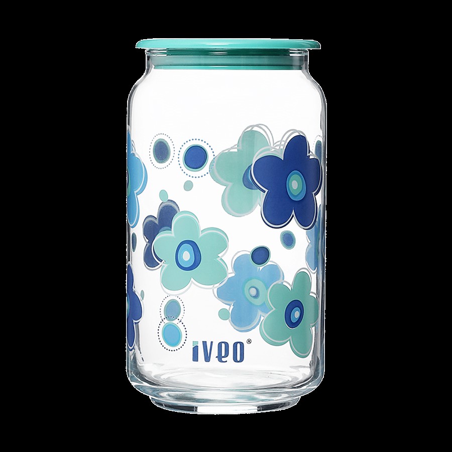 Iveo  Glass Amaze Air Tight Jar - Blue