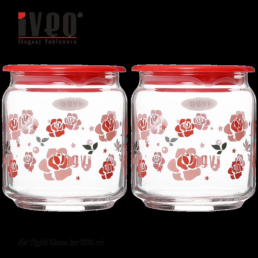 Iveo  Glass Amaze Air Tight Jar - Pink