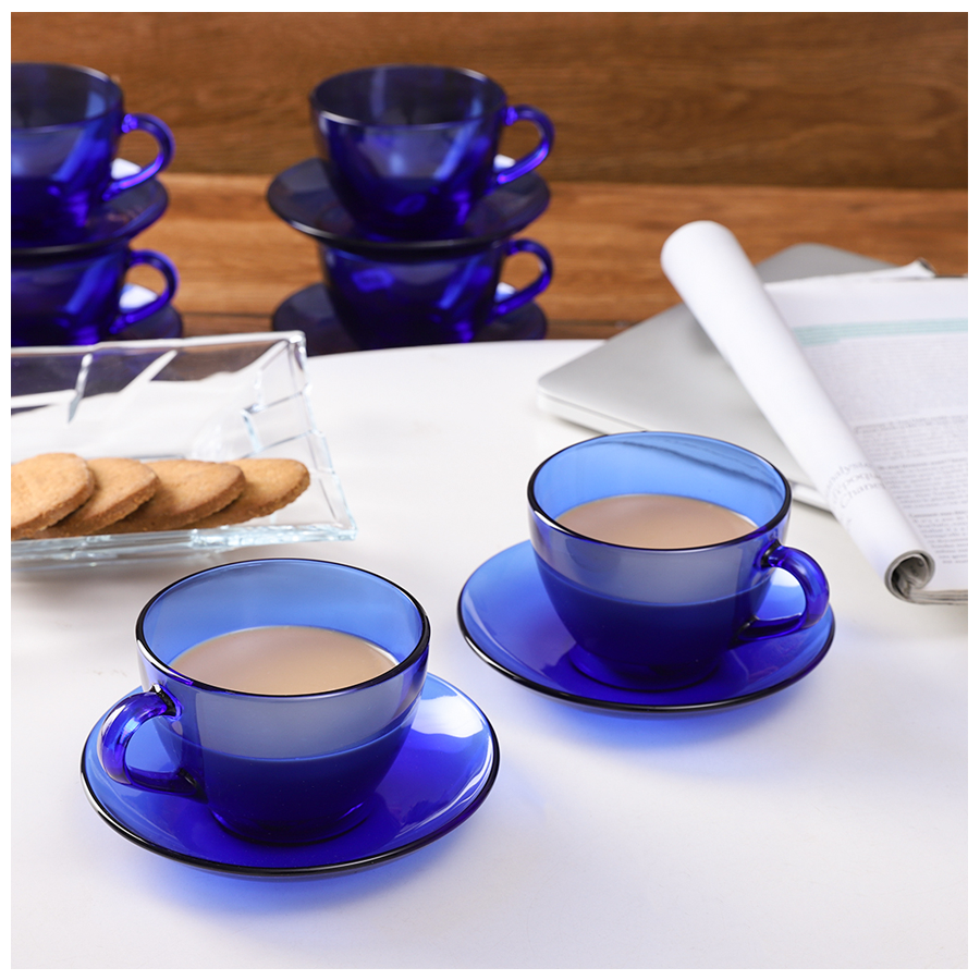 Iveo  Glass Fame Coffee Cup & Saucer Set - Blue