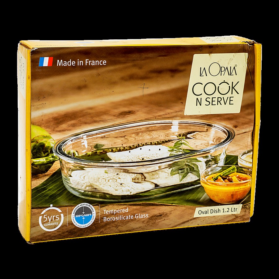 LaOpala Borosilicate Tempered Glass Cook N Serve Oval Dish