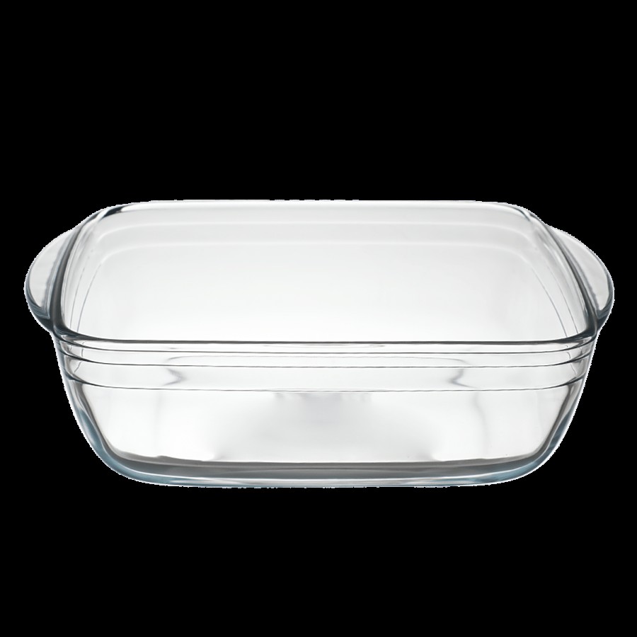 LaOpala Borosilicate Tempered Glass Cook N Serve Sqaure Dish - With Handle