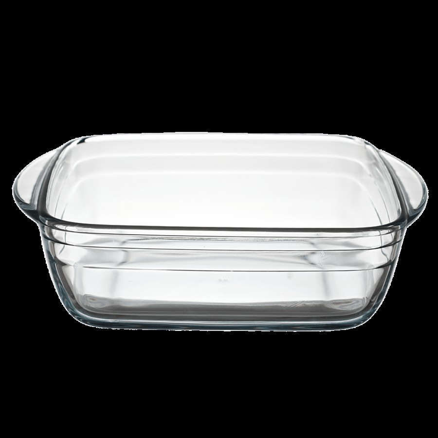 LaOpala Borosilicate Tempered Glass Cook N Serve Sqaure Dish - With Handle