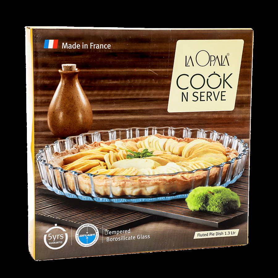 LaOpala Borosilicate Tempered Glass Cook n Serve Pie Dish - Flute Design