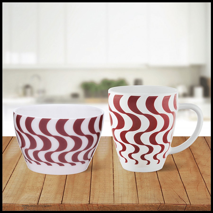 Larah by Borosil Mug & Bowl Breakfast Set - Waves