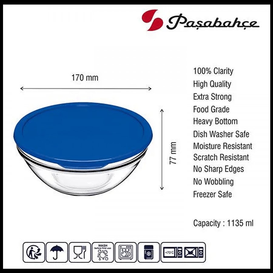 Pasabahce Chefs Glass Mixing Bowl With Lid