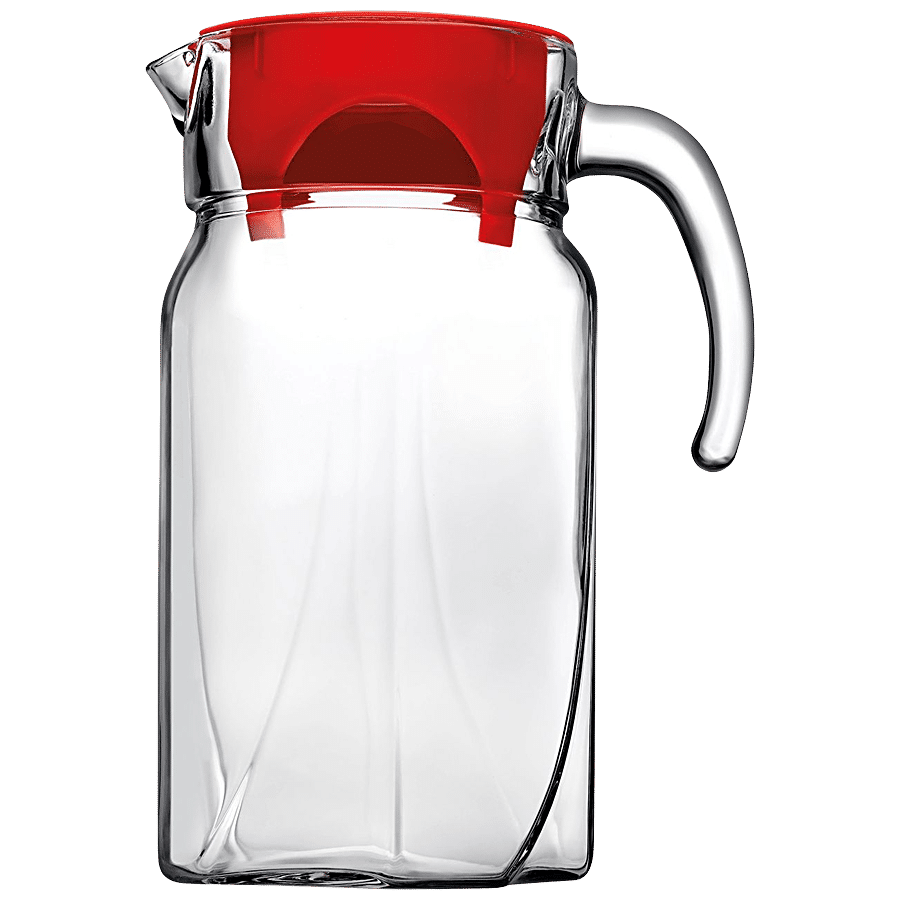 Pasabahce Glass Jug/Carafe/Bottle/Kosem - With Red Lid