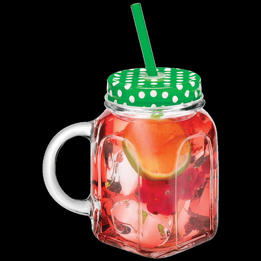 Pasabahce Homemade Glass Jar Mug With Lid & Straw - Green