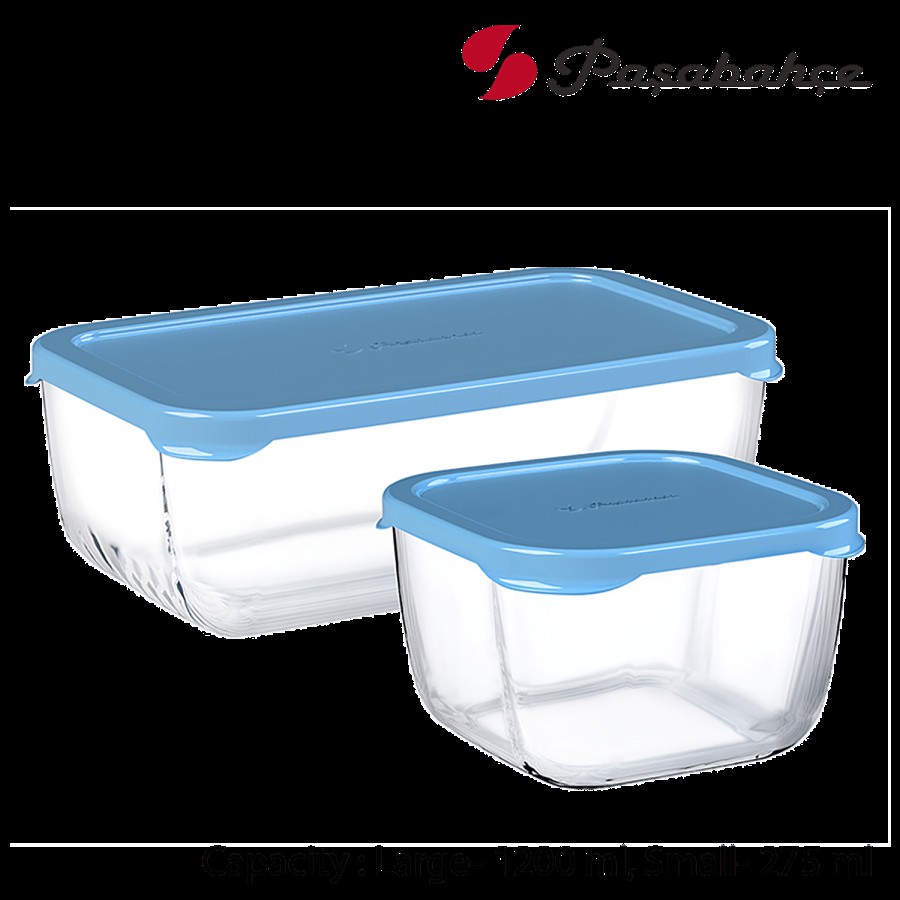 Pasabahce Snowbox Glass Food Container Set With Air Tight Lid - Blue