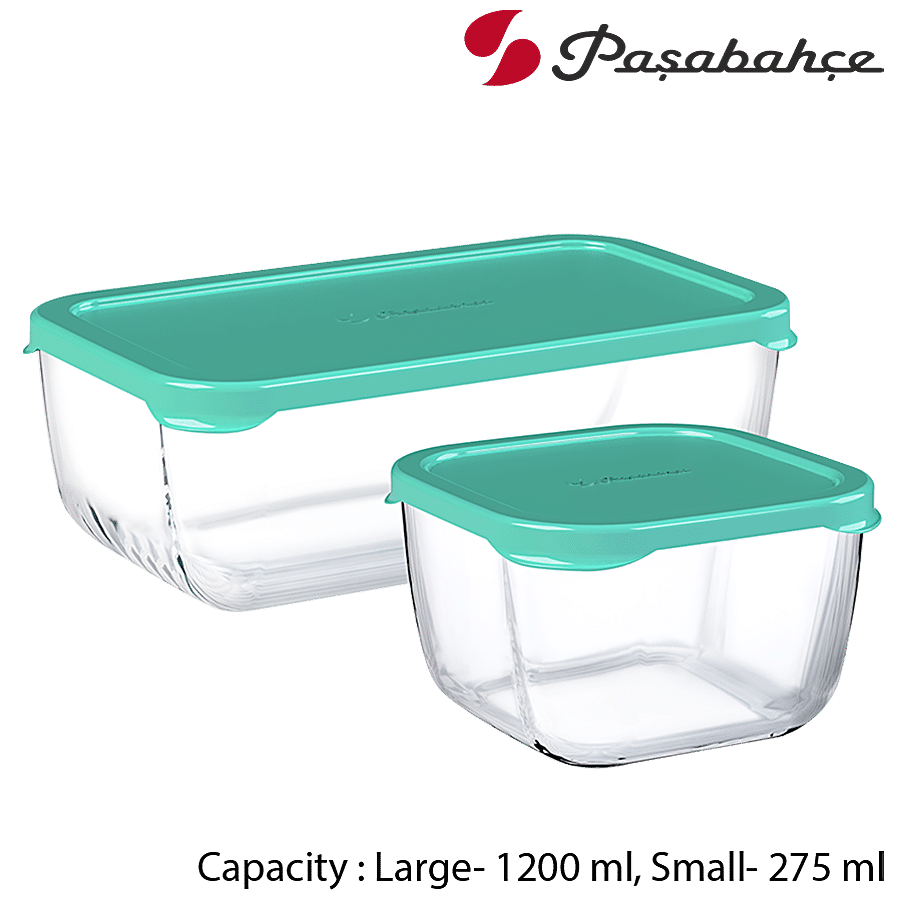 Pasabahce Snowbox Glass Food Container Set With Air Tight Lid - Green