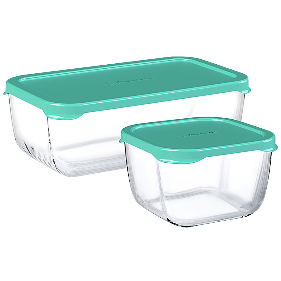 Pasabahce Snowbox Glass Food Container Set With Air Tight Lid - Green