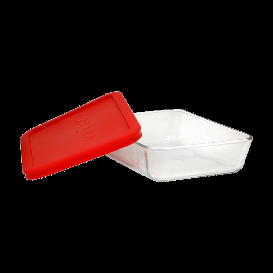 Pyrex Borosilicate Glass Baking Rectangular Storage With Red Lid