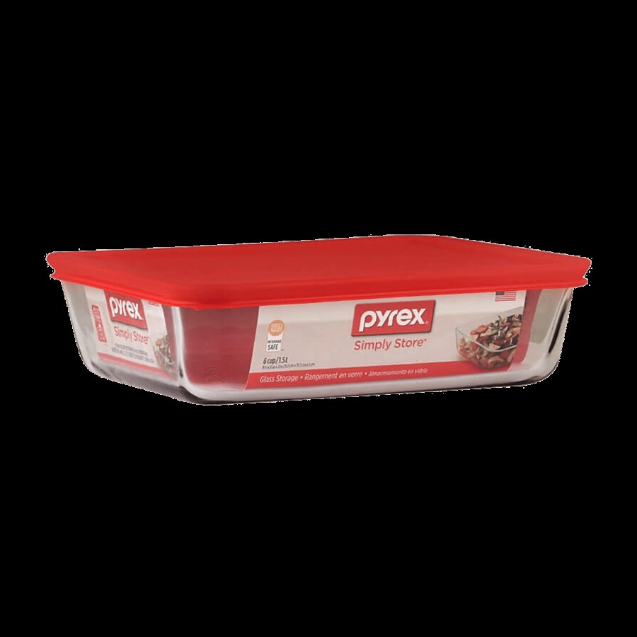 Pyrex Borosilicate Glass Baking Rectangular Storage With Red Lid