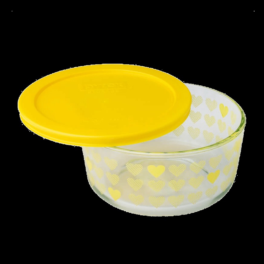 Pyrex Borosilicate Glass Baking Round Storage - Hearts Print